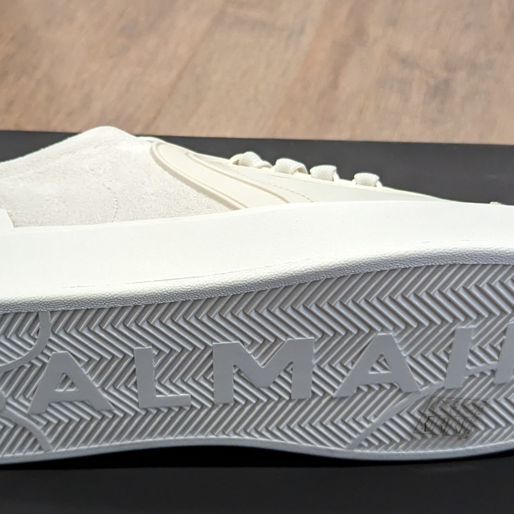 Mens Balmain "B-Skate" Low-Top Sneakers Off-White/White - Picture 6 of 7
